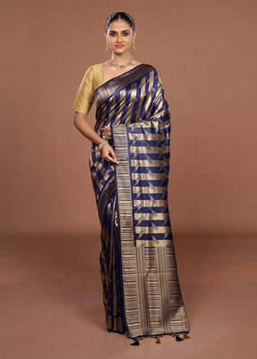 Blue Dupion Silk Saree With Blouse Piece