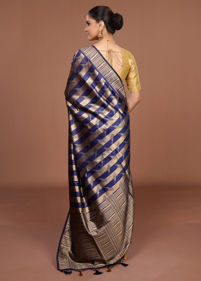 Blue Dupion Silk Saree With Blouse Piece
