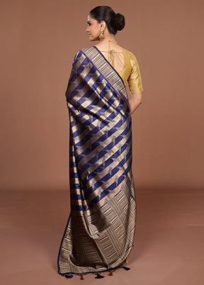 Blue Dupion Silk Saree With Blouse Piece