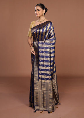 Blue Dupion Silk Saree With Blouse Piece