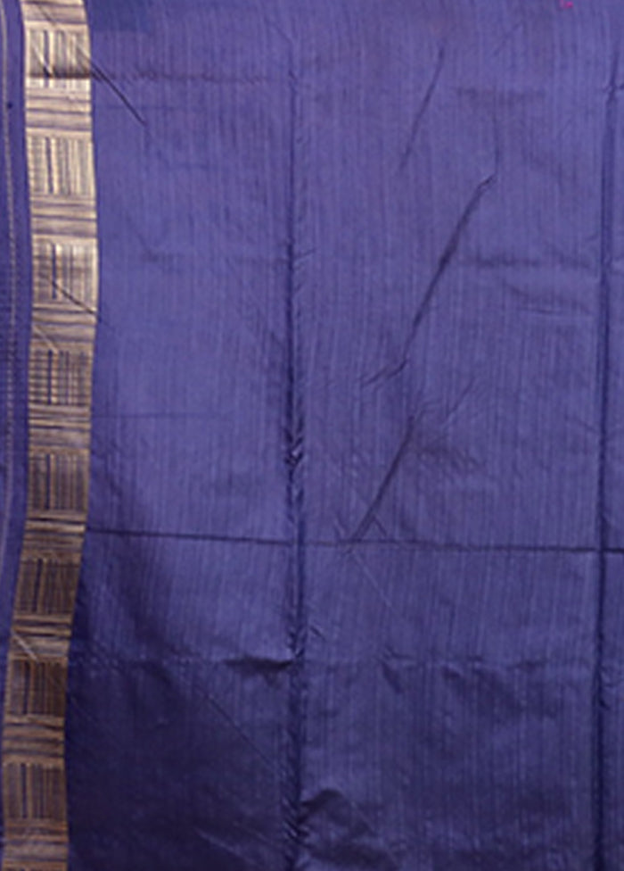 Blue Dupion Silk Saree With Blouse Piece