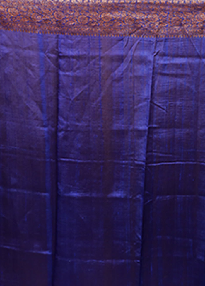 Blue Handloom Tussar Pure Silk Saree With Blouse Piece