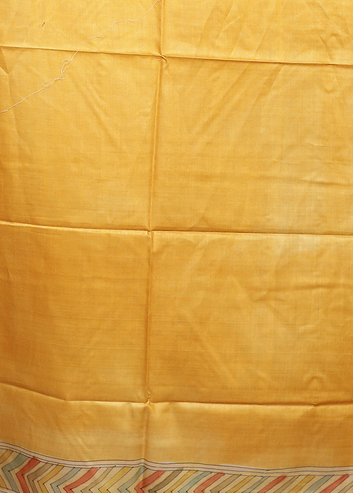 Green Handloom Tussar Pure Silk Saree With Blouse Piece