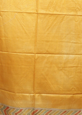 Green Handloom Tussar Pure Silk Saree With Blouse Piece