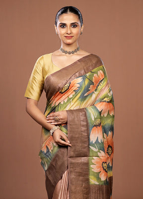 Multicolor Handloom Tussar Pure Silk Saree With Blouse Piece