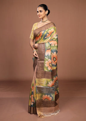 Multicolor Handloom Tussar Pure Silk Saree With Blouse Piece
