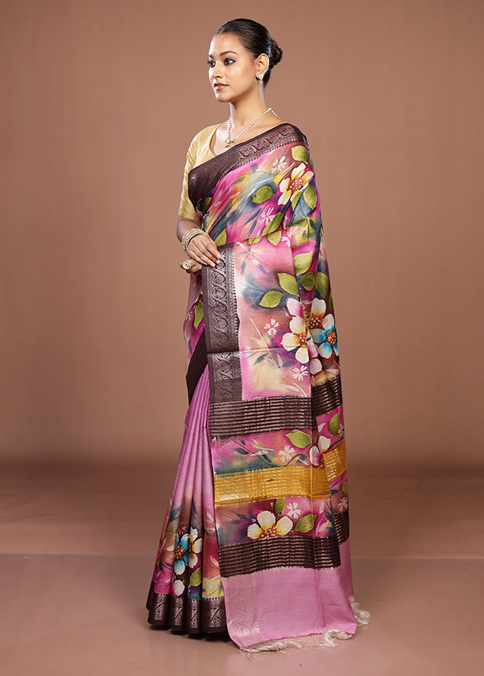 Cream Handloom Tussar Pure Silk Saree With Blouse Piece