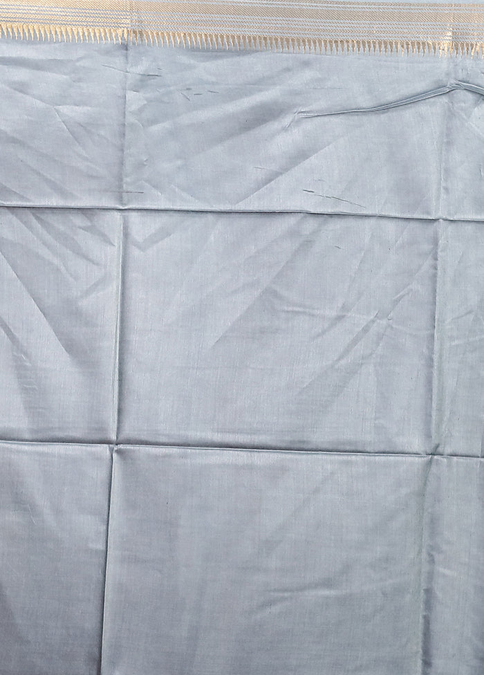 Blue Handloom Tussar Pure Silk Saree With Blouse Piece