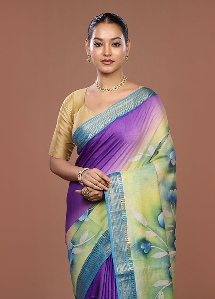 Cream Handloom Tussar Pure Silk Saree With Blouse Piece