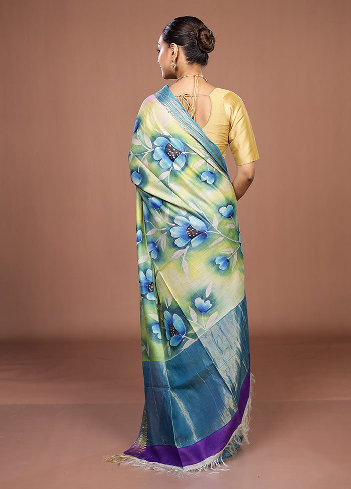 Cream Handloom Tussar Pure Silk Saree With Blouse Piece