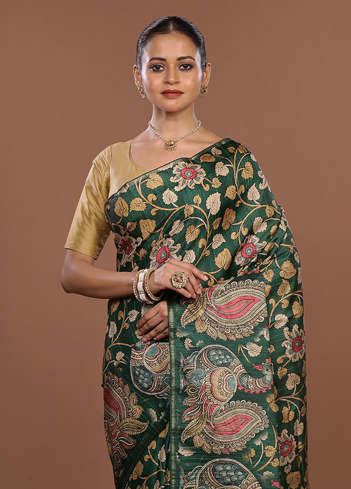 Green Dupion Silk Saree With Blouse Piece