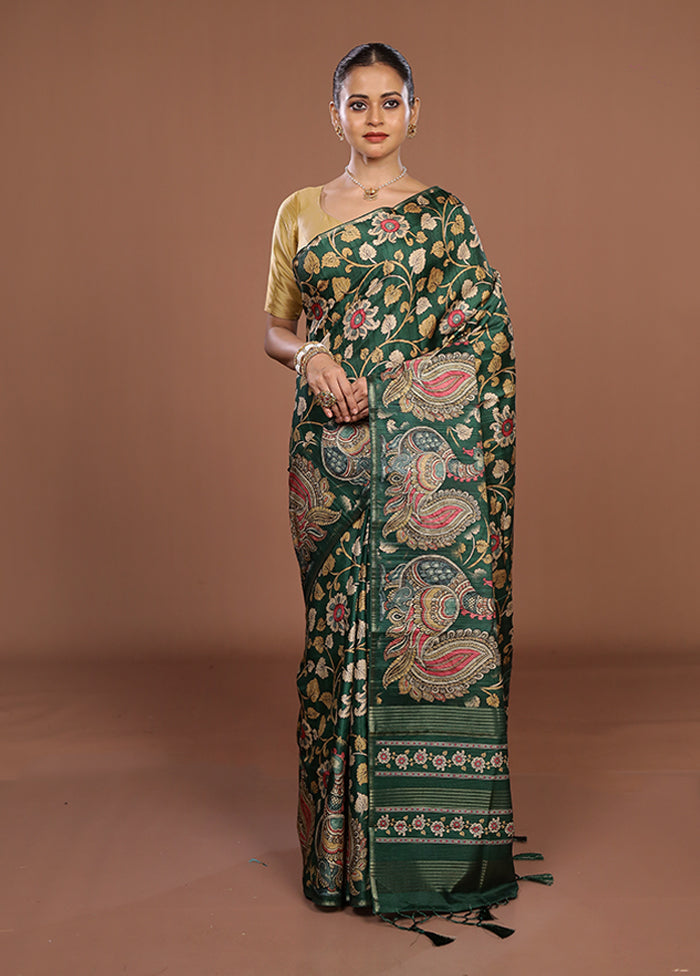Green Dupion Silk Saree With Blouse Piece