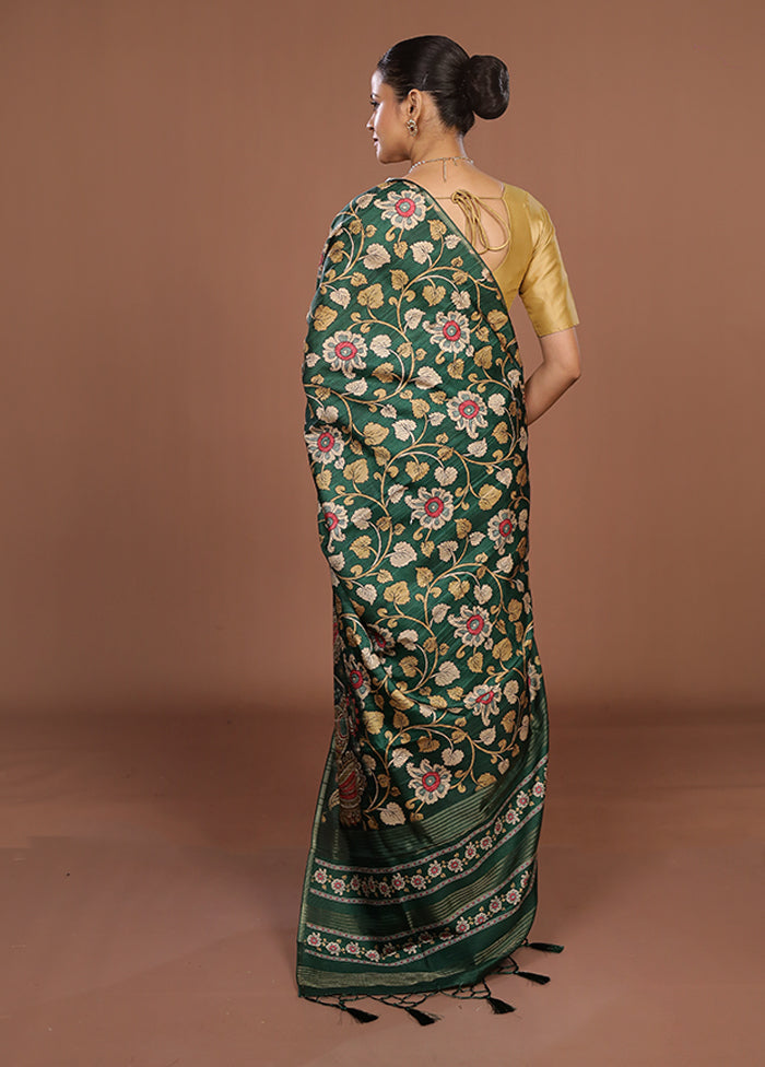 Green Dupion Silk Saree With Blouse Piece