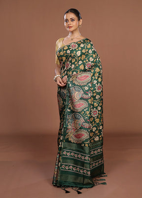 Green Dupion Silk Saree With Blouse Piece