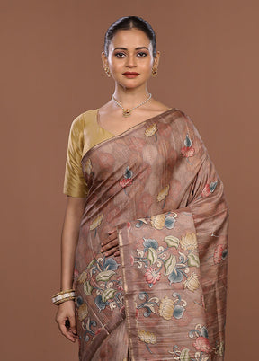 Brown Dupion Silk Saree With Blouse Piece