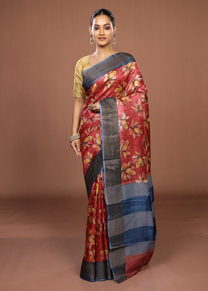 Pink Tussar Silk Saree With Blouse Piece