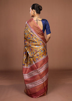 Yellow Tussar Silk Saree With Blouse Piece