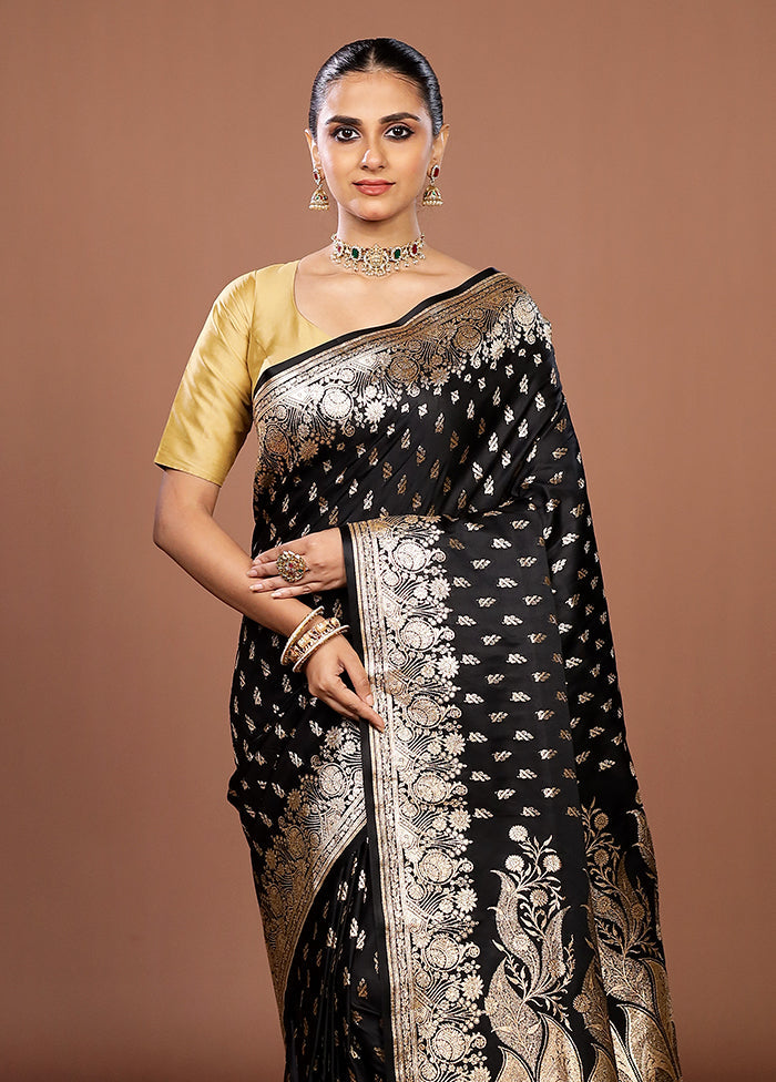 Black Banarasi Silk Saree With Blouse Piece
