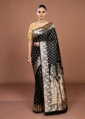 Black Banarasi Silk Saree With Blouse Piece