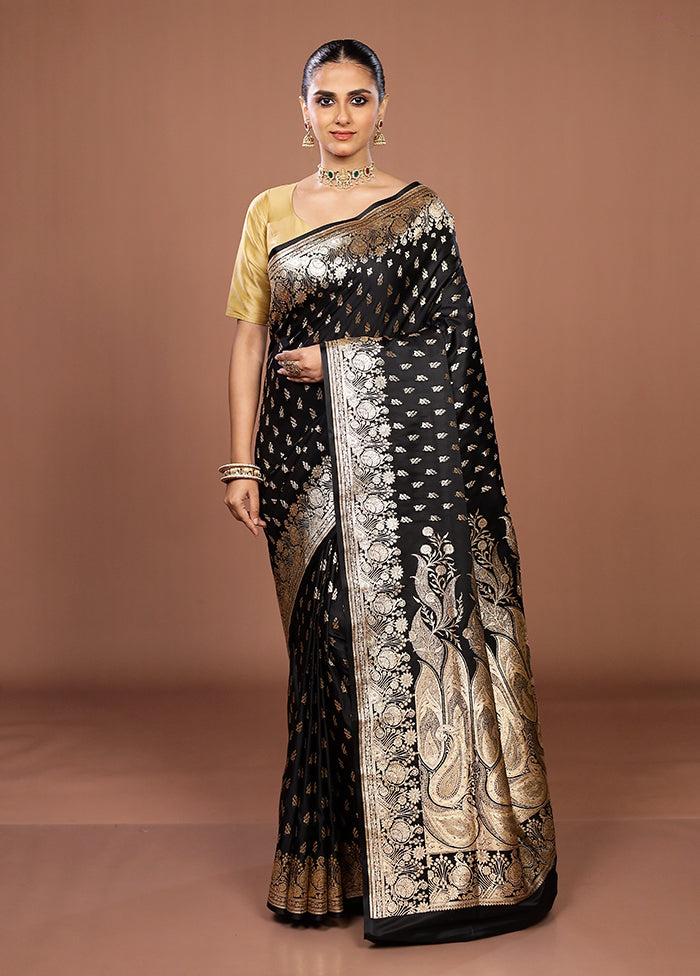 Black Banarasi Silk Saree With Blouse Piece