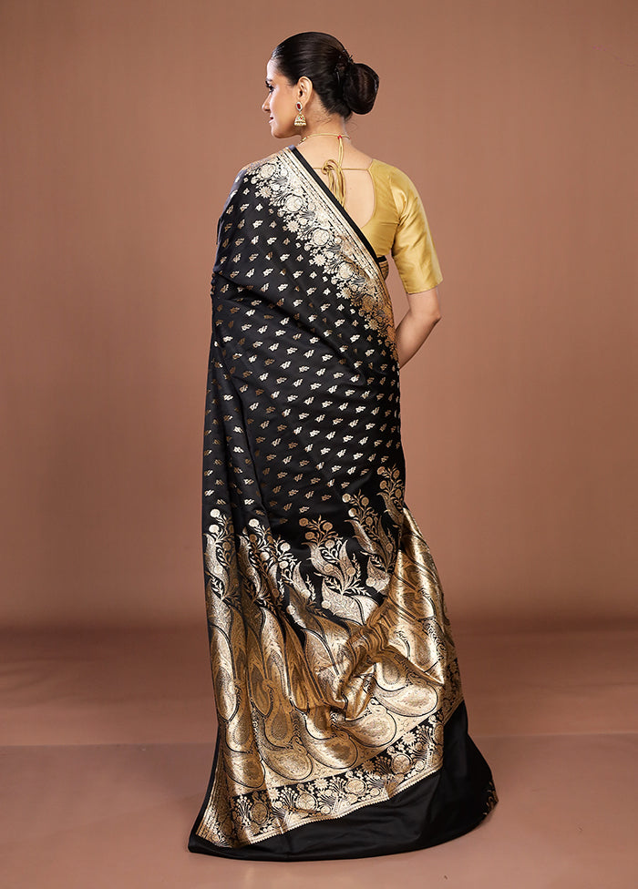 Black Banarasi Silk Saree With Blouse Piece