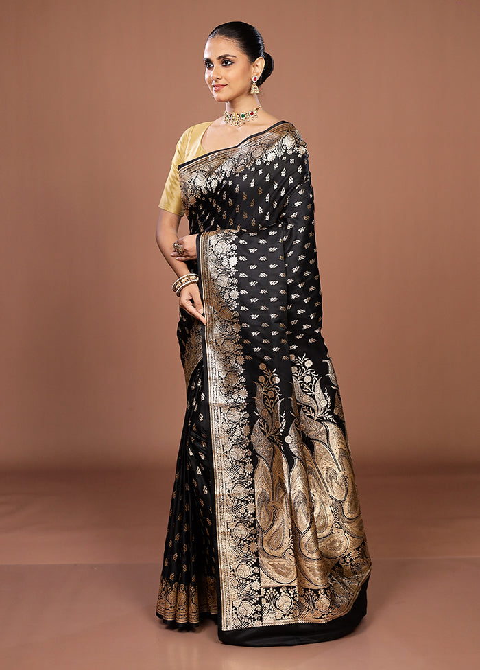 Black Banarasi Silk Saree With Blouse Piece