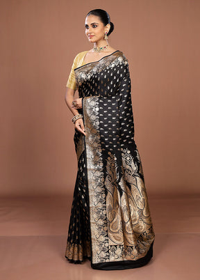 Black Banarasi Silk Saree With Blouse Piece