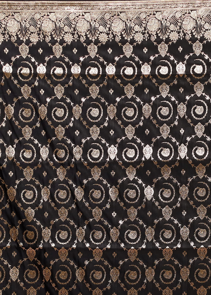 Black Banarasi Silk Saree With Blouse Piece