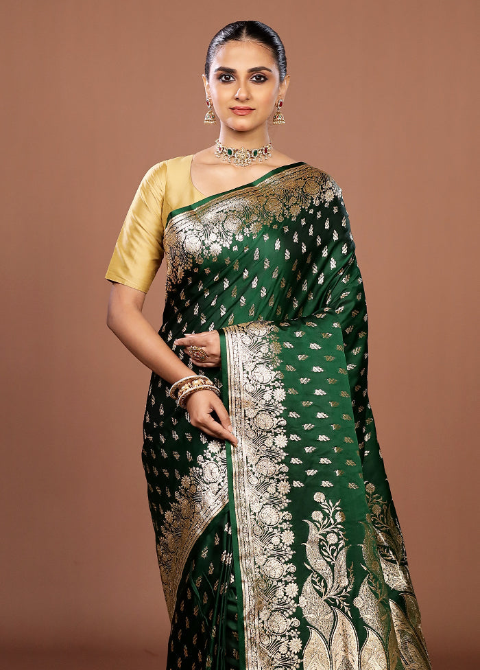 Green Banarasi Silk Saree With Blouse Piece