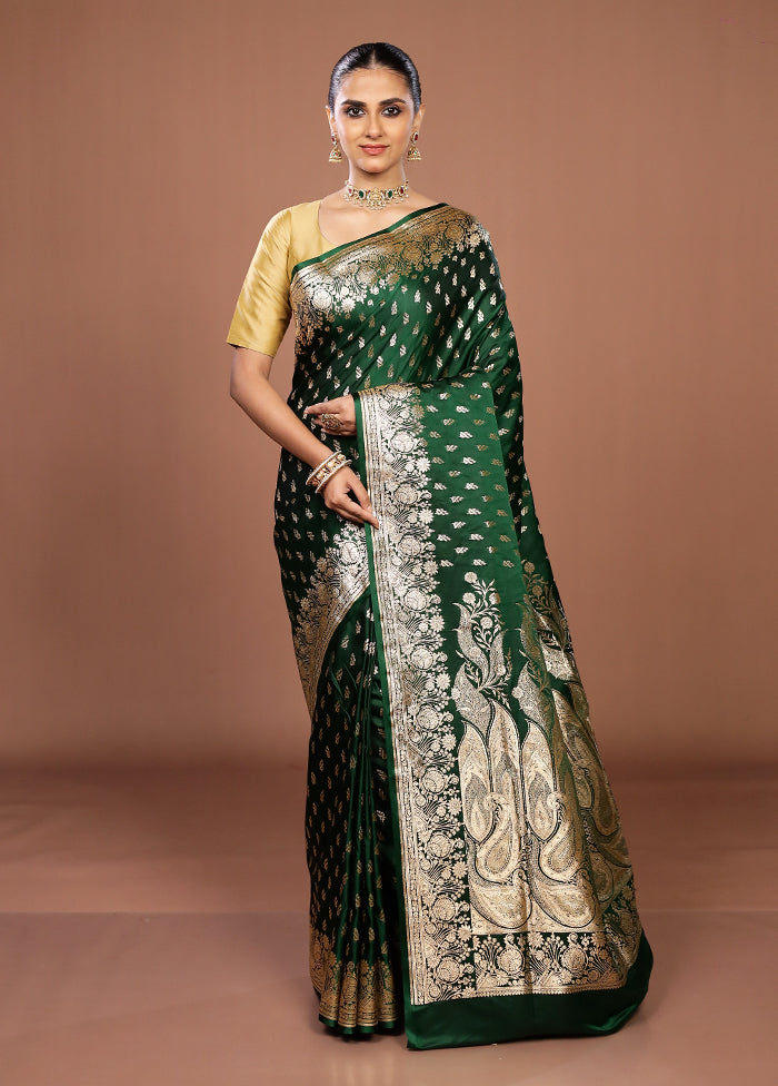 Green Banarasi Silk Saree With Blouse Piece