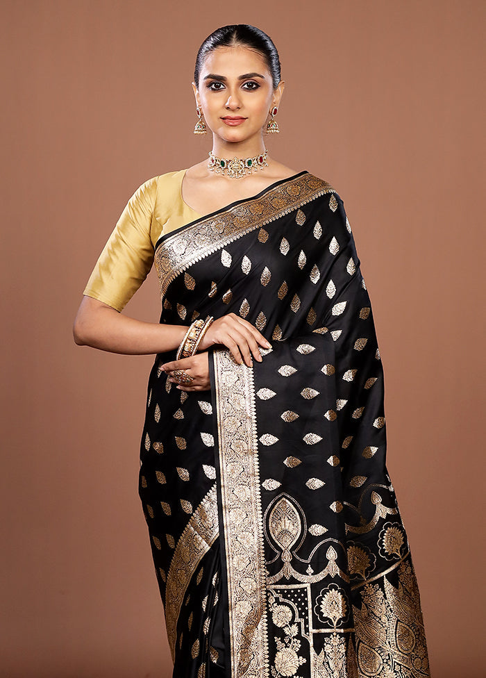 Black Banarasi Silk Saree With Blouse Piece