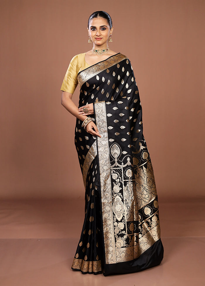 Black Banarasi Silk Saree With Blouse Piece