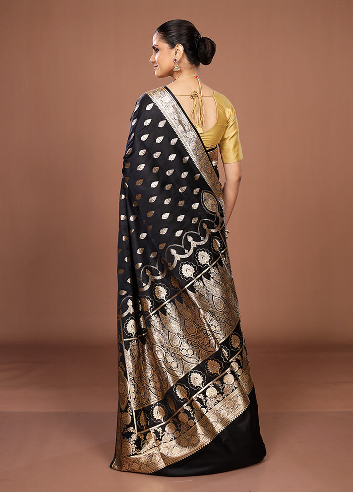 Black Banarasi Silk Saree With Blouse Piece