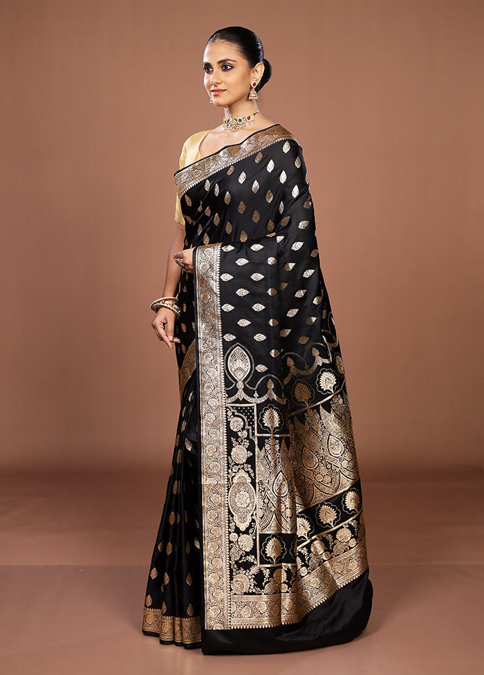 Black Banarasi Silk Saree With Blouse Piece