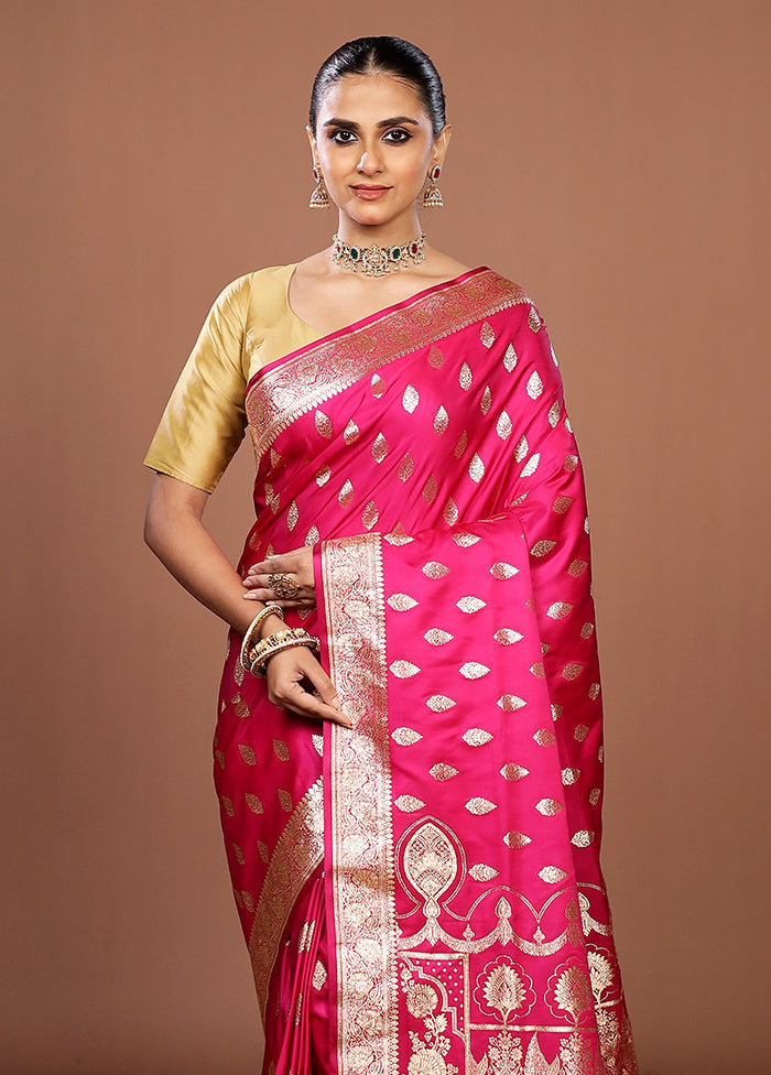Pink Banarasi Silk Saree With Blouse Piece