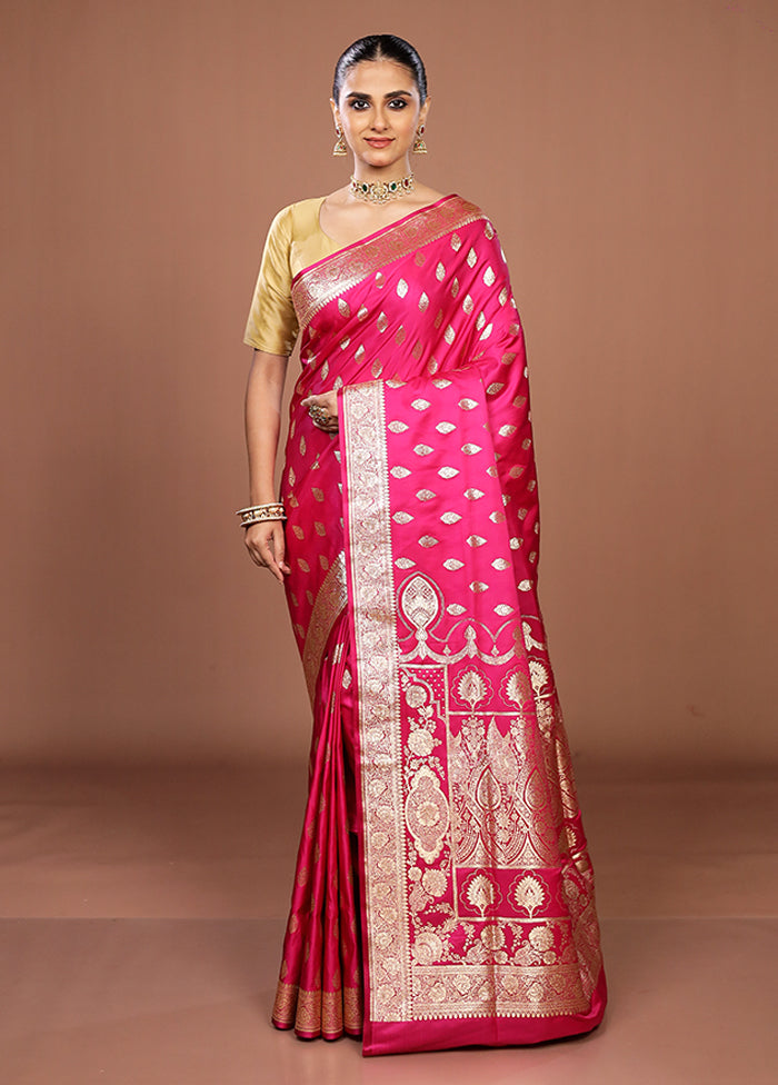 Pink Banarasi Silk Saree With Blouse Piece