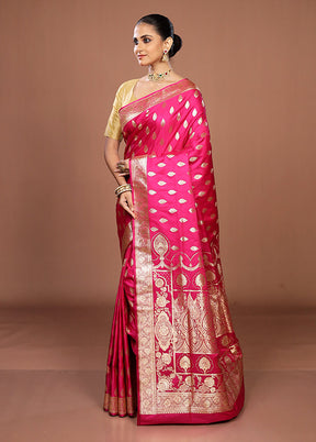 Pink Banarasi Silk Saree With Blouse Piece