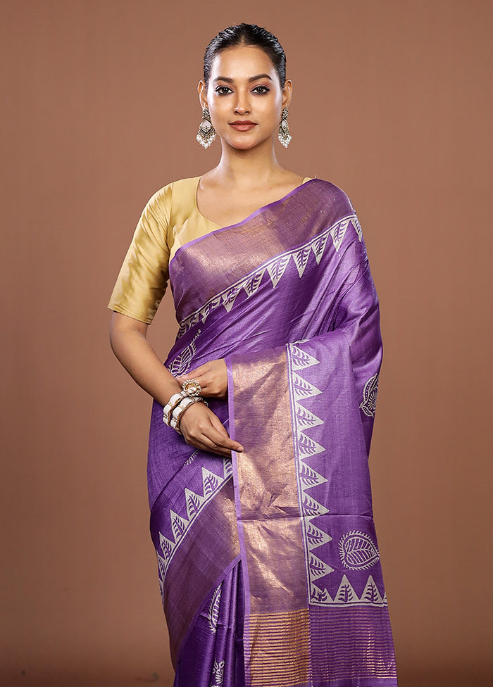 Purple Tussar Silk Saree With Blouse Piece