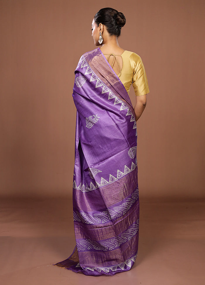 Purple Tussar Silk Saree With Blouse Piece