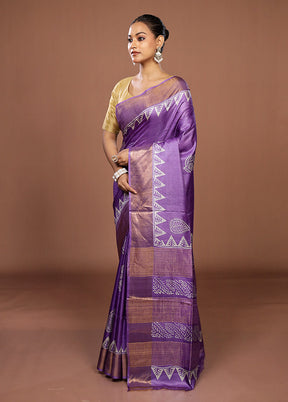 Purple Tussar Silk Saree With Blouse Piece