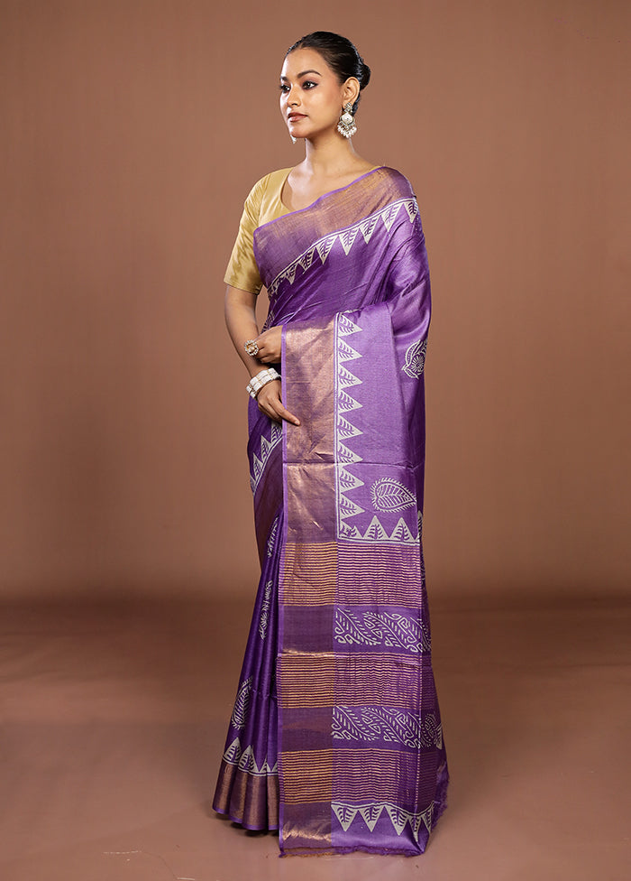 Purple Tussar Silk Saree With Blouse Piece