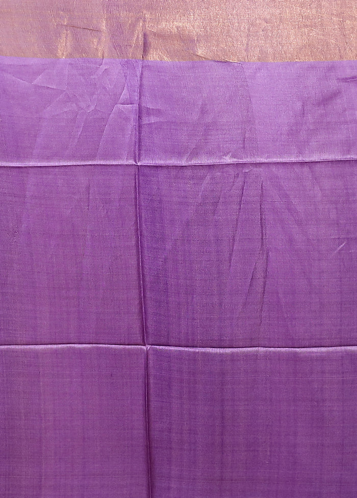 Purple Tussar Silk Saree With Blouse Piece