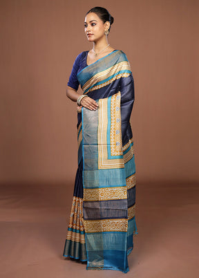 Blue Tussar Silk Saree With Blouse Piece