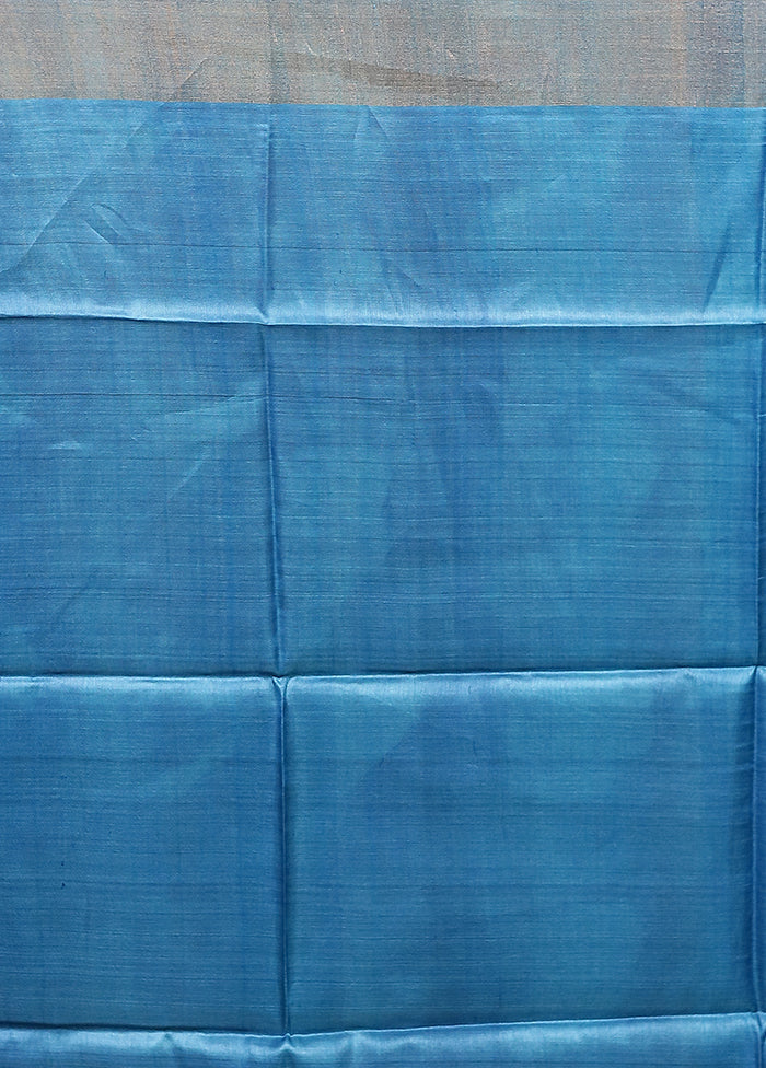 Blue Tussar Silk Saree With Blouse Piece