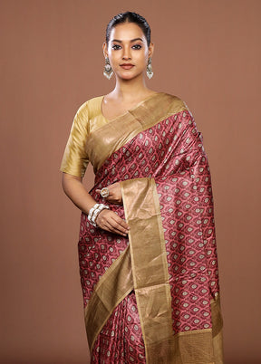 Pink Tussar Silk Saree With Blouse Piece