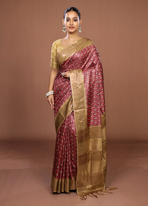 Pink Tussar Silk Saree With Blouse Piece
