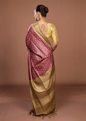 Pink Tussar Silk Saree With Blouse Piece