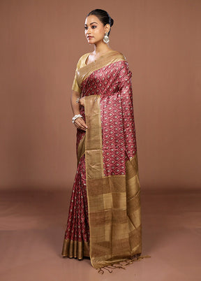 Pink Tussar Silk Saree With Blouse Piece