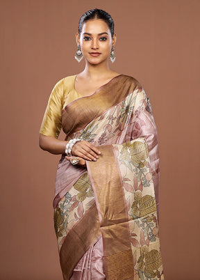 Pink Tussar Silk Saree With Blouse Piece