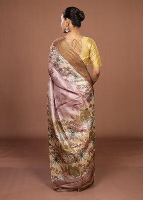 Pink Tussar Silk Saree With Blouse Piece